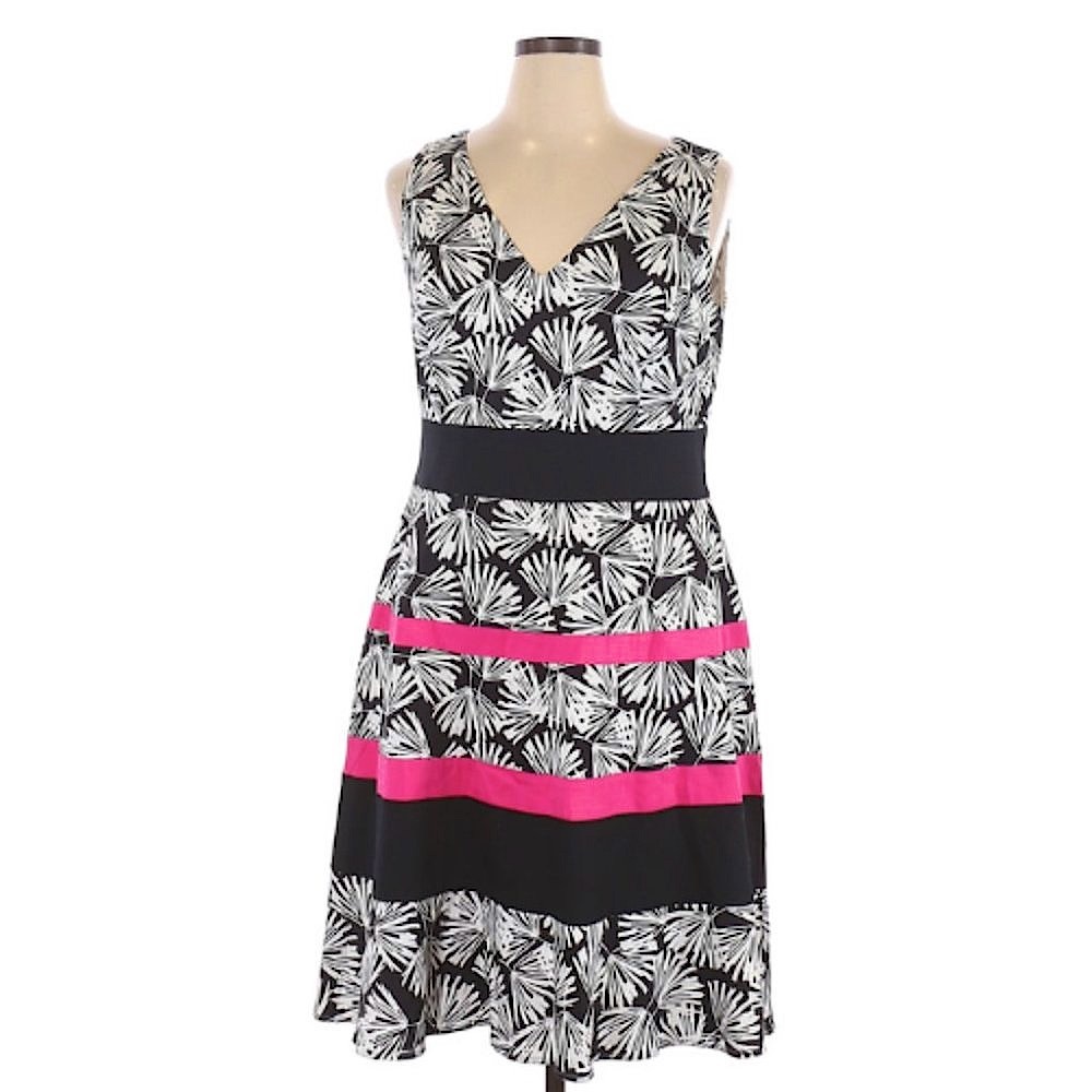 Anne Klein Botanical Print Cotton Fit & Flare Sleeveless Dress Size 14